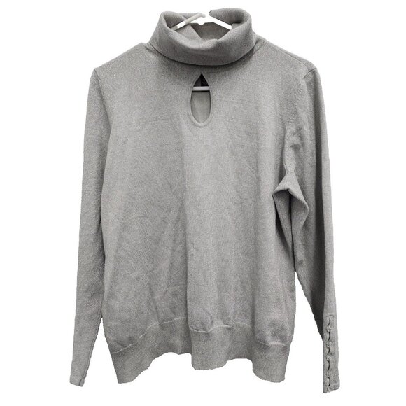 Lane Bryant Sweater Womens 14/16 Silver Metallic Turtleneck Pullover Holiday - Picture 1 of 9